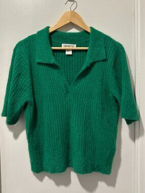 Collared V-Neck Fuzzy Top
